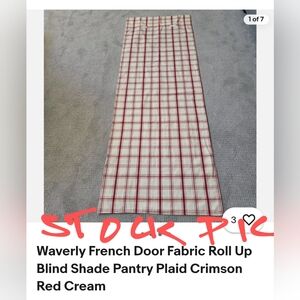 Waverly Crimson and Cream Plaid Fabric Shade French door Fabric Roll Up Curtain.
